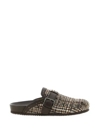 Brunello Cucinelli Dazzling Houndstooth-pattern Sequin-embellished Mules In Brown