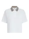 Brunello Cucinelli Women Cotton Jersey Polo Shirt With Dazzling Knit Collar In White