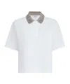 Brunello Cucinelli Women Cotton Jersey Polo Shirt With Dazzling Knit Collar In White