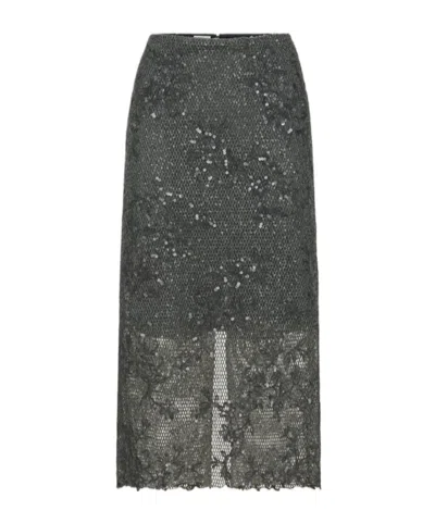 Brunello Cucinelli Dazzling Lace-embroidery Pencil Skirt In Sparkling Mohair And Wool In Gray