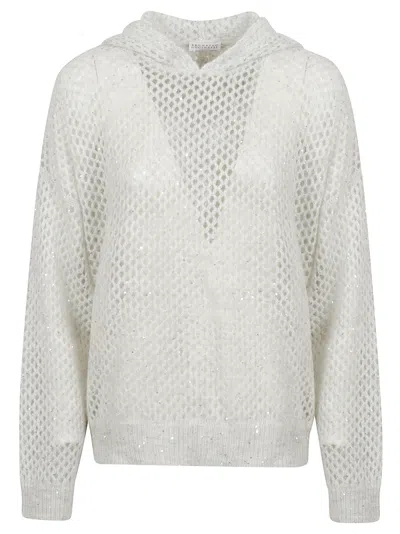 Brunello Cucinelli Dazzling Mesh Jumper In White