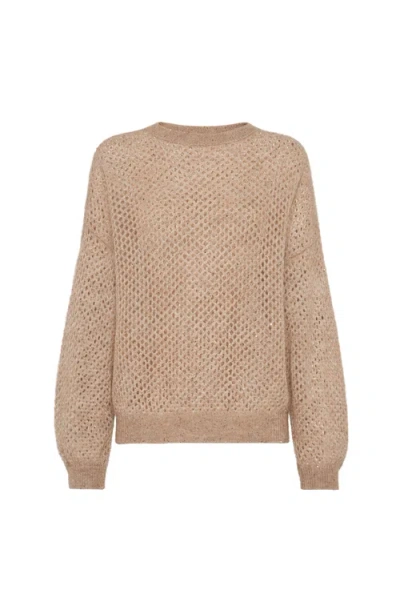 Brunello Cucinelli Dazzling Mesh Sweater In Neutral