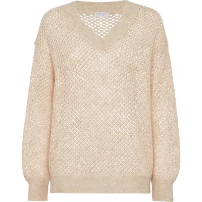 Brunello Cucinelli Dazzling Mesh Sweater In Neutral