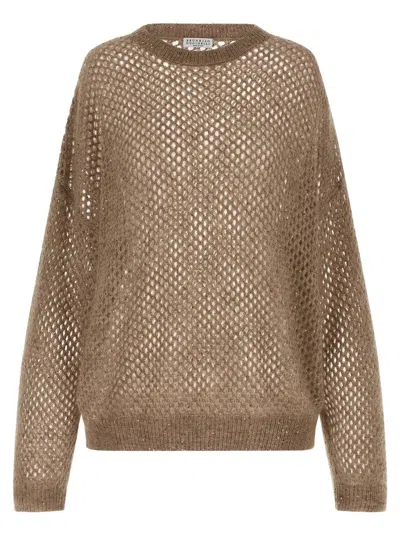 Brunello Cucinelli Dazzling Mesh Sweater In Brown