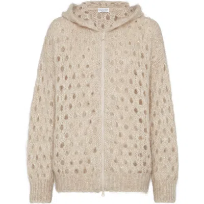 Brunello Cucinelli Dazzling Net Cardigan In Beige