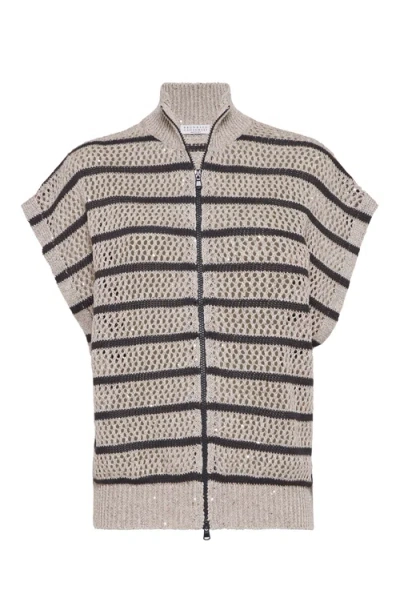 Brunello Cucinelli Dazzling Net Cardigan In Light Grey