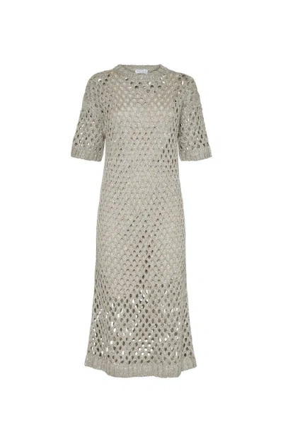Brunello Cucinelli Dazzling Net Dress In Gray