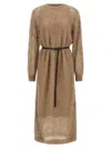 Brunello Cucinelli Women Mohair Blend Long Dress With Sequins In Brown