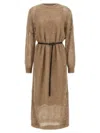 Brunello Cucinelli Women Mohair Blend Long Dress With Sequins In Brown