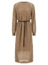 Brunello Cucinelli Women Mohair Blend Long Dress With Sequins In Brown