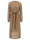 Brunello Cucinelli Women Mohair Blend Long Dress With Sequins In Brown