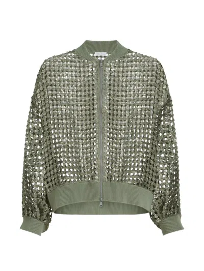 Brunello Cucinelli Dazzling Net Embroidery Cardigan In Silk And Linen