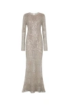 Brunello Cucinelli Women Dazzling Net Embroidery Knit Dress In Linen And Silk In Lessivè