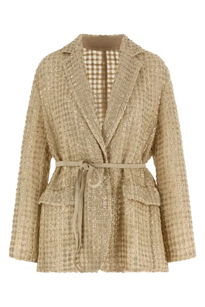 Brunello Cucinelli 'dazzling Net Embroidery' Organza Blazer In Brown