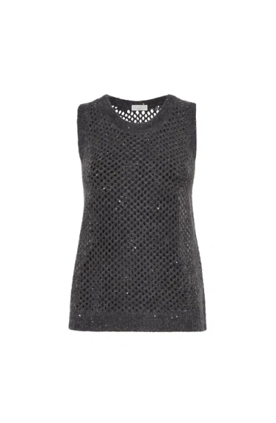 Brunello Cucinelli Dazzling Net Knit Top In Gray