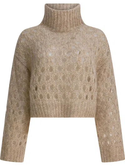BRUNELLO CUCINELLI DAZZLING NET KNITWEAR BEIGE