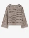 Brunello Cucinelli Women Dazzling Net Silk And Linen Blend Sweater In Brown