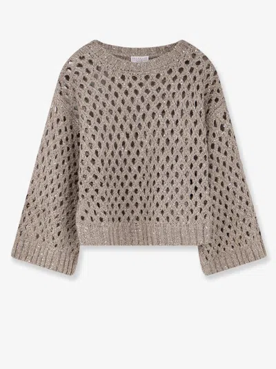 BRUNELLO CUCINELLI DAZZLING NET SILK AND LINEN BLEND SWEATER