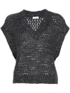 Brunello Cucinelli Sequin-embellished Open-knit Vest In Gray