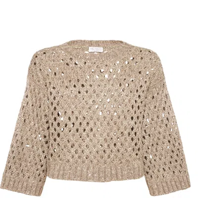 Brunello Cucinelli Dazzling Net Sweater In Neutral