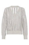 Brunello Cucinelli Embellished V Neck Pull Mohair Wool In Pearl Grey
