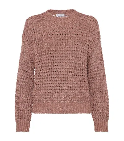 Brunello Cucinelli Dazzling Net Sweater In Pink