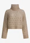 Brunello Cucinelli Dazzling Net Turtleneck Cropped Sweater In Brown