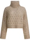 Brunello Cucinelli Dazzling Net Turtleneck Cropped Sweater In Brown