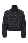 Brunello Cucinelli Women Dazzling Net Turtleneck Sweater Made Of Mohair And Wool Wispy In Blue