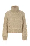 Brunello Cucinelli Women Dazzling Net Turtleneck Sweater Made Of Mohair And Wool Wispy In Neutral