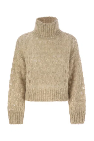 BRUNELLO CUCINELLI BRUNELLO CUCINELLI DAZZLING NET TURTLENECK SWEATER MADE OF MOHAIR AND WOOL WISPY