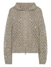 Brunello Cucinelli Dazzling Open-knit Cardigan In Brown