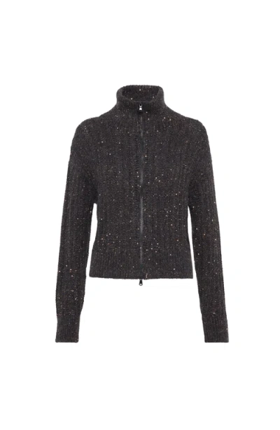 Brunello Cucinelli Dazzling Rib Cardigan In Gray