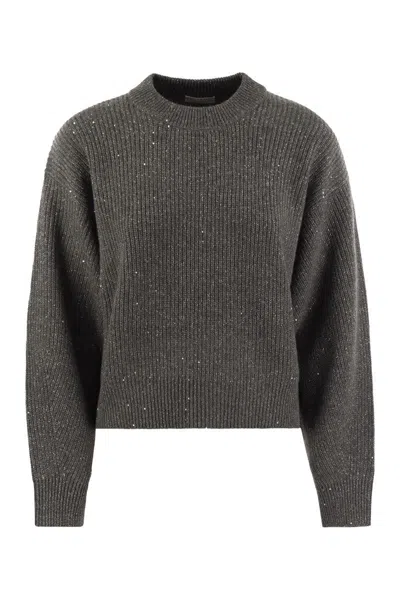 BRUNELLO CUCINELLI BRUNELLO CUCINELLI DAZZLING RIBBED SWEATER IN CASHMERE AND WOOL