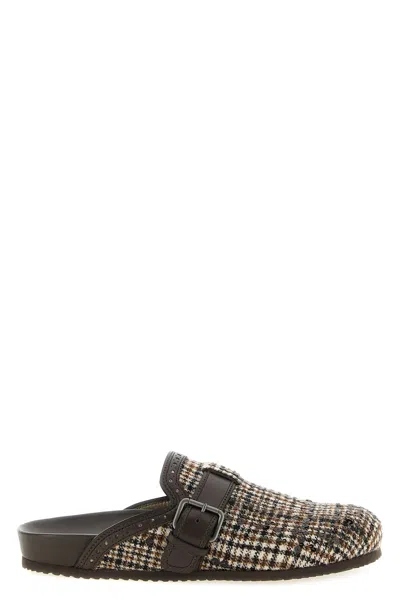 Brunello Cucinelli Houndstooth Sequin Flat Wool Sabot Mules In Multi