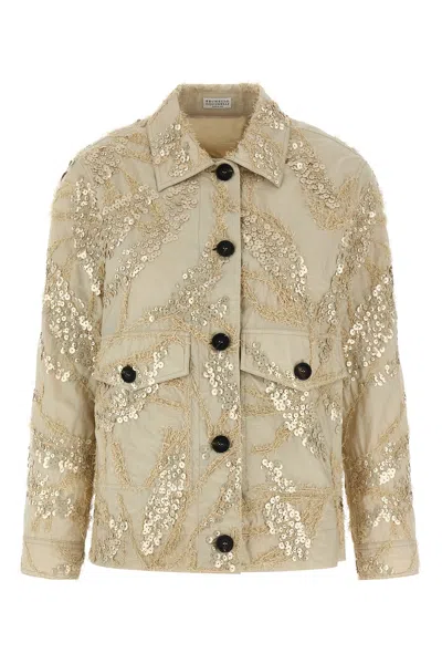 Brunello Cucinelli 'dazzling Seabed Embroidery' Jacket In Sand