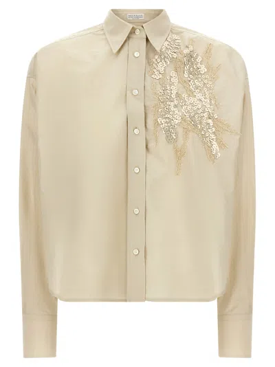 Brunello Cucinelli Dazzling Seabed Embroidery Shirt And Blouse Beige In Neutral