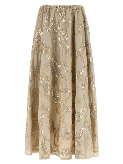 Brunello Cucinelli Dazzling Seabed Embroidery Skirts Beige In Neutral