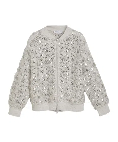 Brunello Cucinelli Dazzling Sequin-embellished Cardigan In Gray