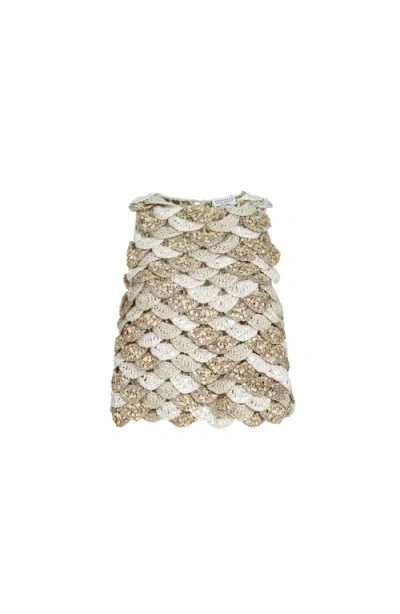 Brunello Cucinelli Handmade Dazzling Shell Opera Knit Top In Jute And Cotton In Neutral