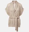 Brunello Cucinelli Dazzling Silk And Linen-blend Wrap Cardigan In Beige