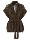 Brunello Cucinelli Women's Dazzling Silk And Linen Perforated Rib Cardigan