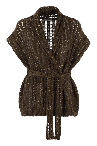 Brunello Cucinelli Dazzling Silk And Linen Perforated Rib Cardigan
