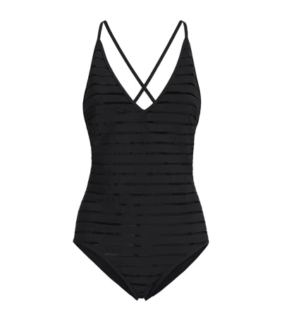 Brunello Cucinelli Dazzling Stripe Swimsuit In Black