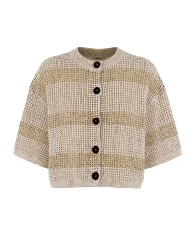 Brunello Cucinelli Dazzling Striped Cropped Cardigan In Neutral