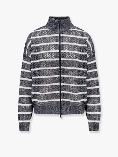 Brunello Cucinelli Dazzling Striped Net In Gray