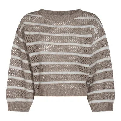 Brunello Cucinelli Dazzling Striped Net Linen Jersey In Multi