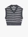 Brunello Cucinelli Dazzling Striped Net Knit Linen Sweater In Grey