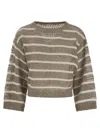 Brunello Cucinelli Dazzling Striped Net Linen Jersey In Beige
