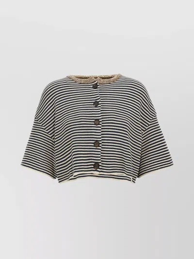 Brunello Cucinelli Dazzling Striped Short Sleeve Cropped Cardigan In Multi